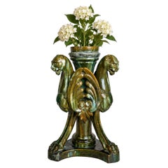 Majolica Planter or Column Vase in the Style of Clément Massier, France, 20th