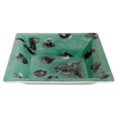 Green Ceramic Ashtray with Decorative Motifs, France, 1970s