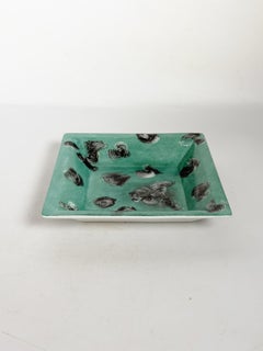Green Ceramic Ashtray with Decorative Motifs, France, 1970s
