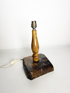 Brutalist Wooden Table Lamp, France, 1960s
