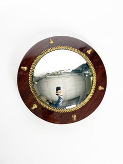 Convex Witch's Eye Mirror in Wood and Brass, France, 1940s