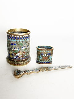 Accessoires de bureau en émail cloisonné chinois, Chine, XIXe siècle