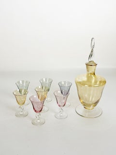 Multicolored Italian Art Glass Carafe and 7 Glasses, Italy, 20th Century