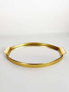 Gold-Tone Brass and Mirrored Tray, France, 1950s