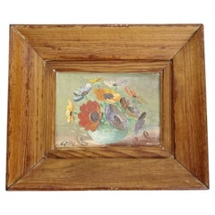Floral Painting in a Light Wood Frame, France, 1970s