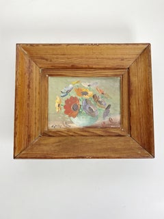 Floral Painting in a Light Wood Frame, France, 1970s