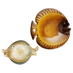 Set of Fish-Shaped Ceramic Ashtrays, France, 1960s