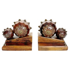 Pair of Wooden Bookends with Ball Decorations, France, 1960s