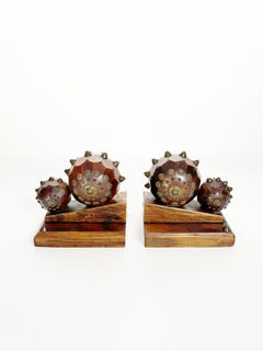 Pair of Wooden Bookends with Ball Decorations, France, 1960s
