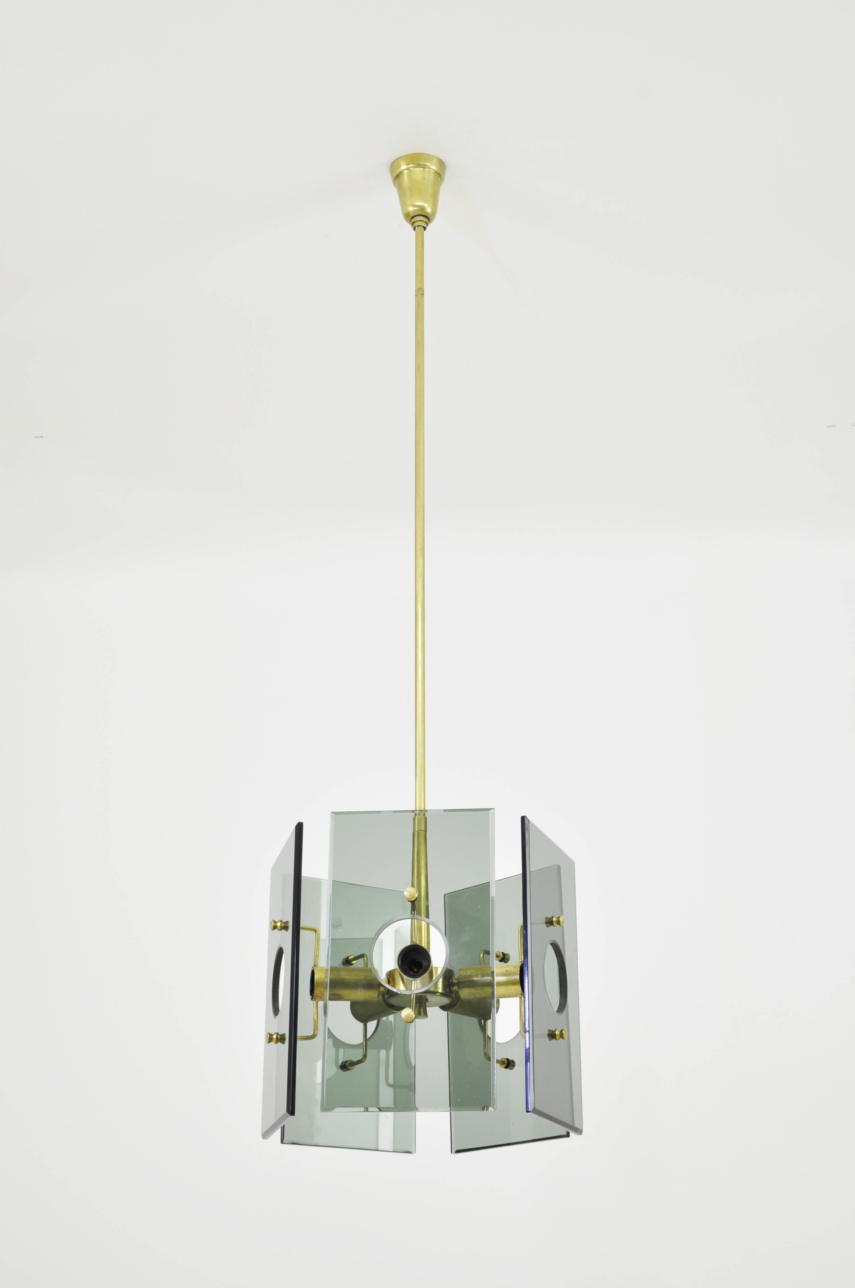 Brass  Glass Pendant by  Gino Paroldo For Fontana Arte