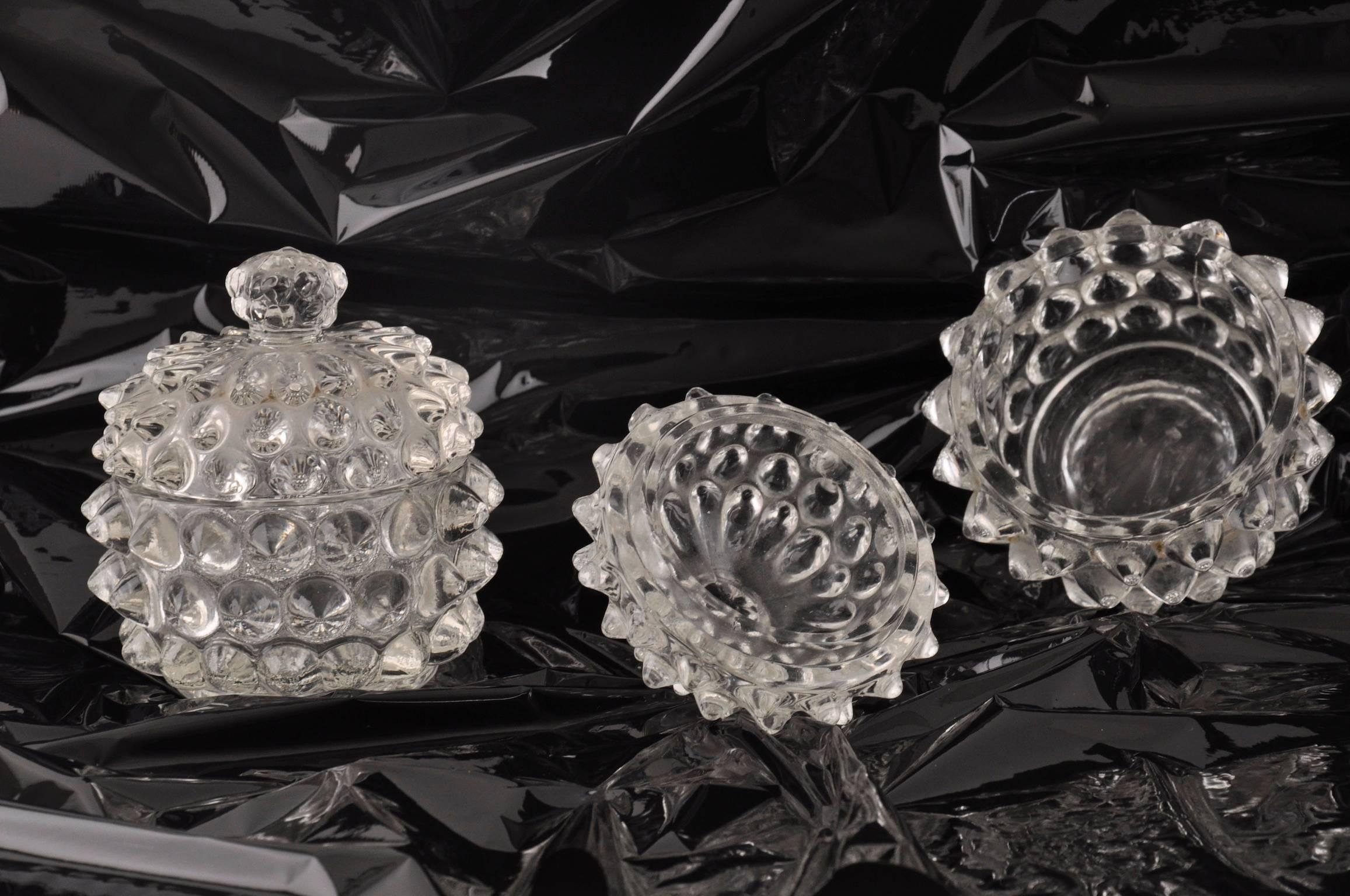 Baroque Revival Pair of Rostrato Glass Boxes or Bowls