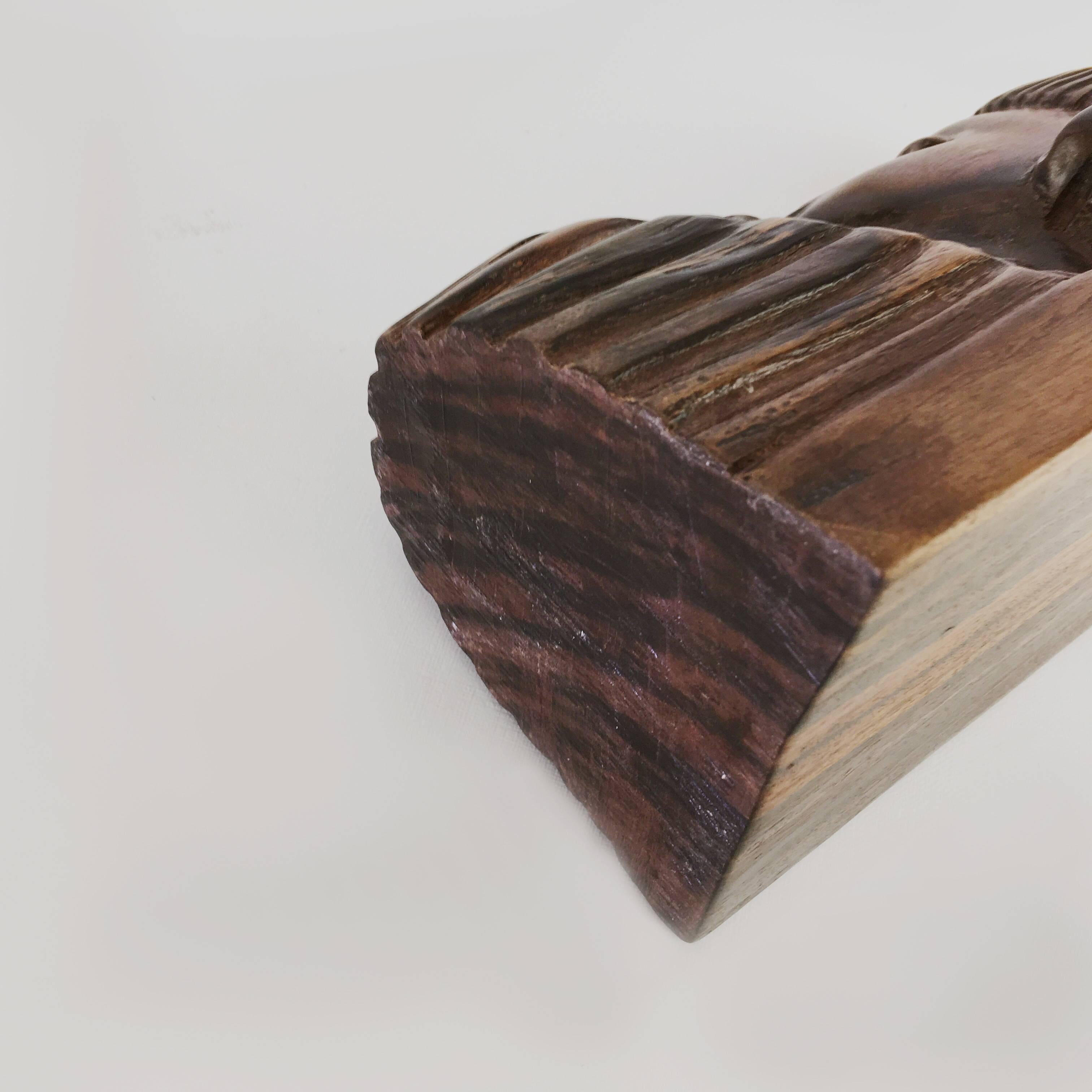 Wood 1930 Bookends in Solid Rosewood with Its Saint Gobain Block of Glass For Sale