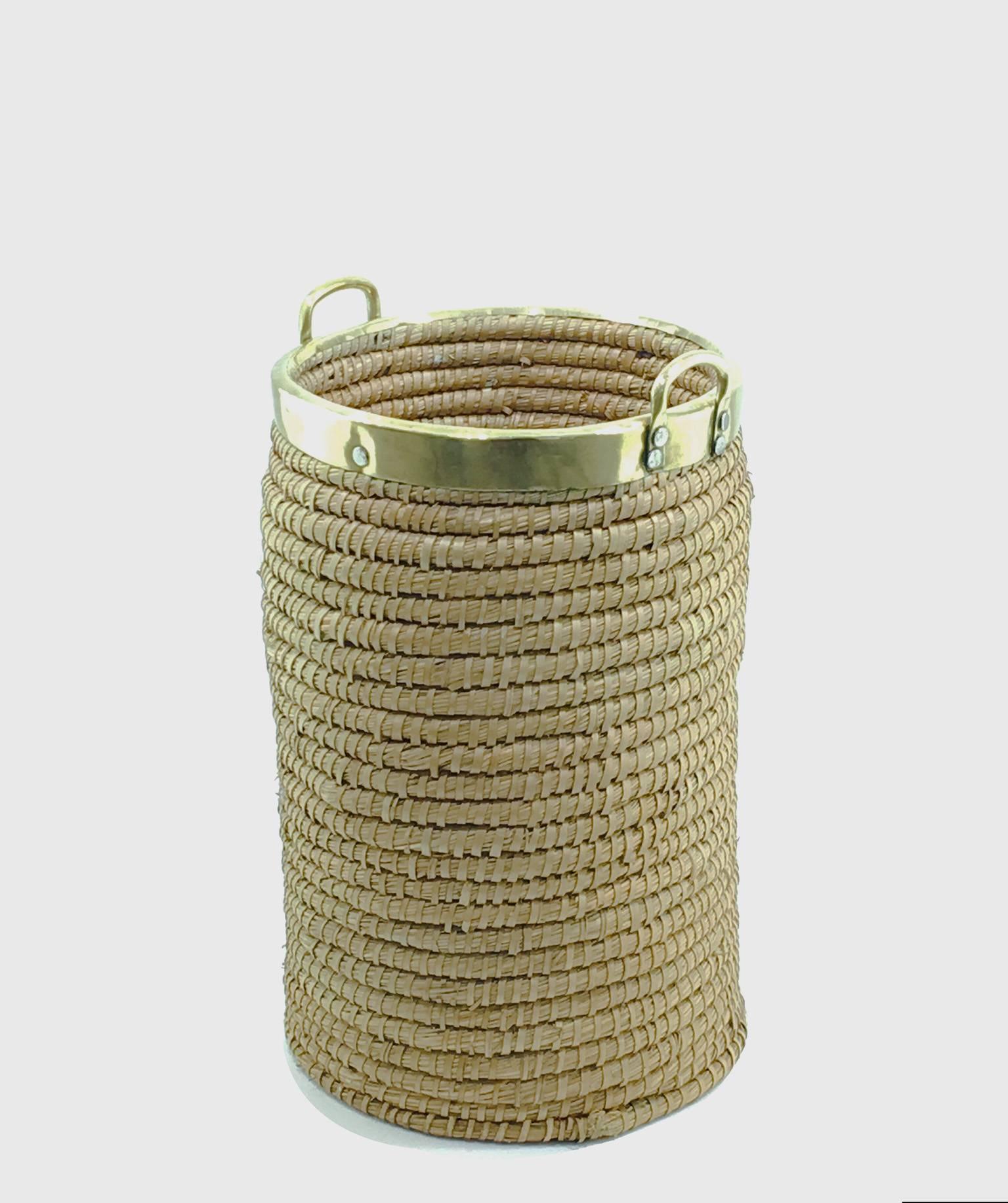 Carl Auböck basket or umbrella stand /holder in rattan (wheat).