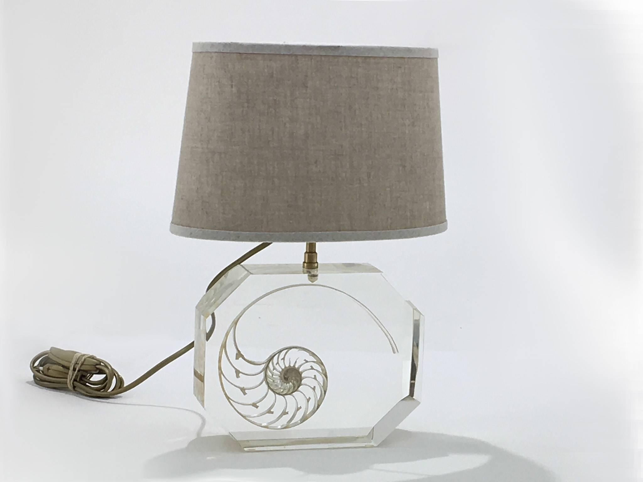 Resin and shell table lamp in the style of Pierre Giraudon, not signed but probably by this Artist.
Dimensions without shade: H 7.87 inches x D 2.75 inches x L 7.87 inches.