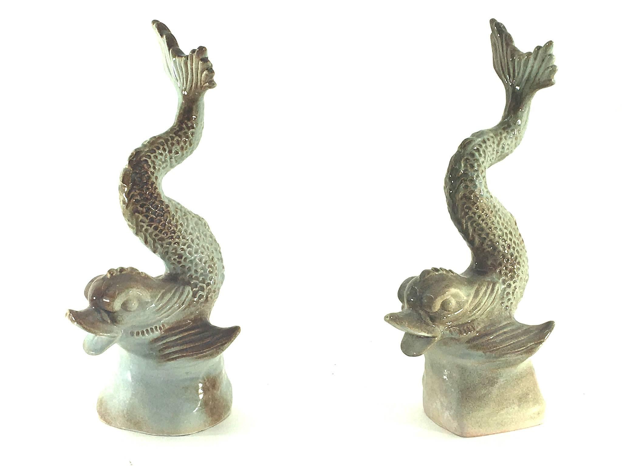 Pair of Fishes Ceramic Sculpture or Garniture For Sale 3