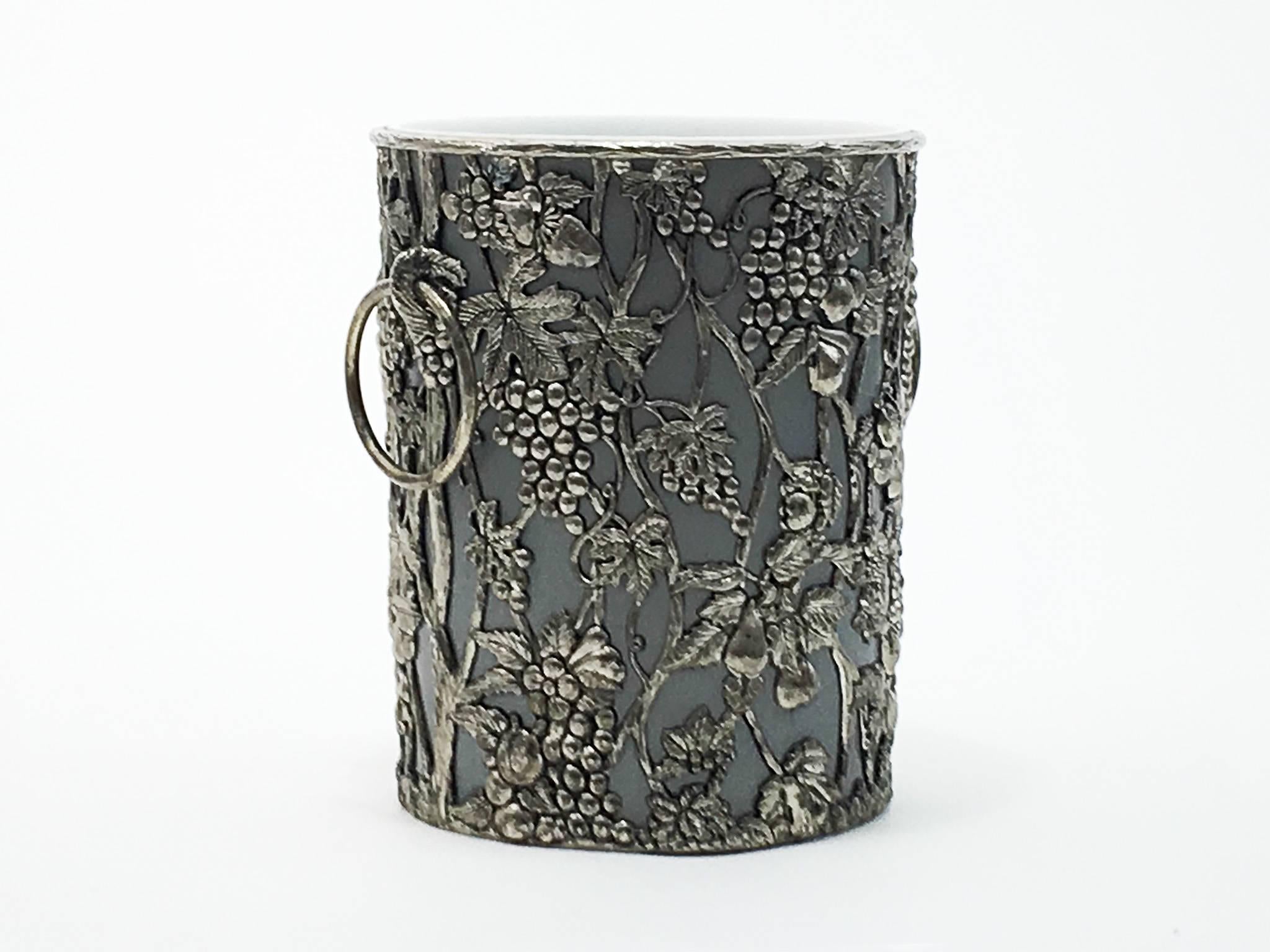 French Champagne Bucket with Silvered Colored Floral Decor Frame