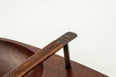 Double Bowl Hand-Carved in Teak, Cast Brass and Leather Handle by Carl Auböck