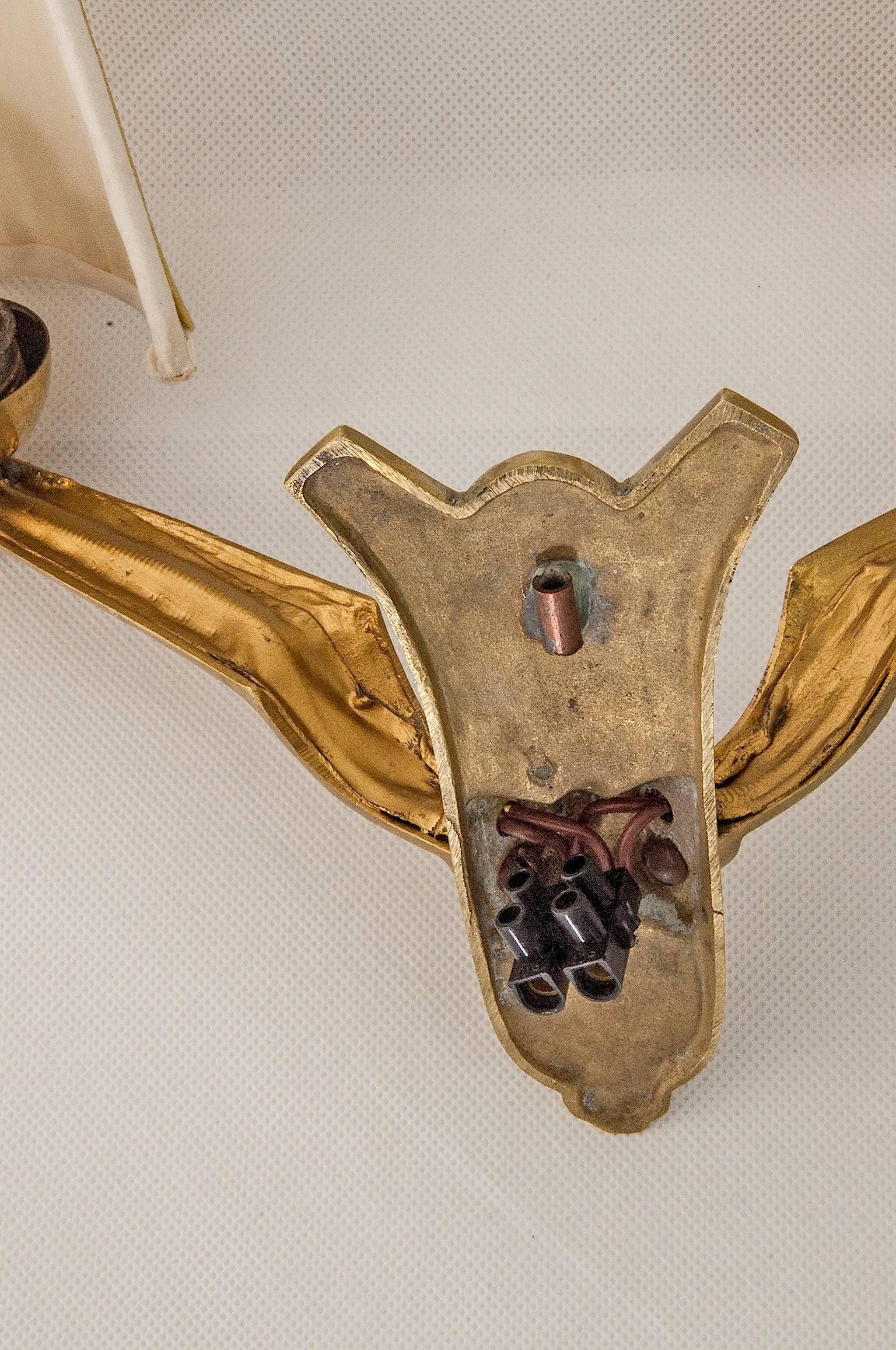 Jugendstil Vienna Sconce in Brass with Fabric Shades 3