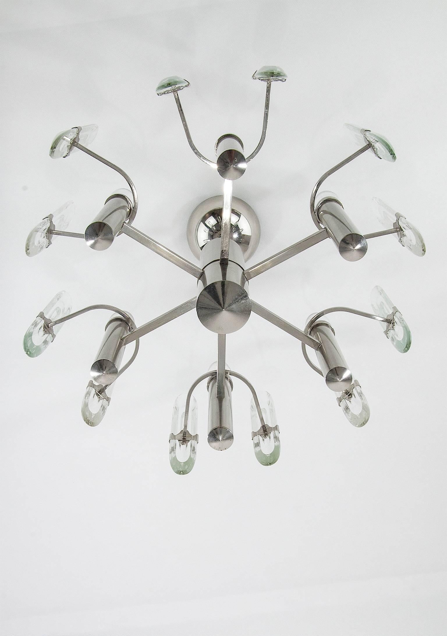 Six lights chandelier by Gaetano Sciolari
Mid-Century crystal light ,in chromed steel.