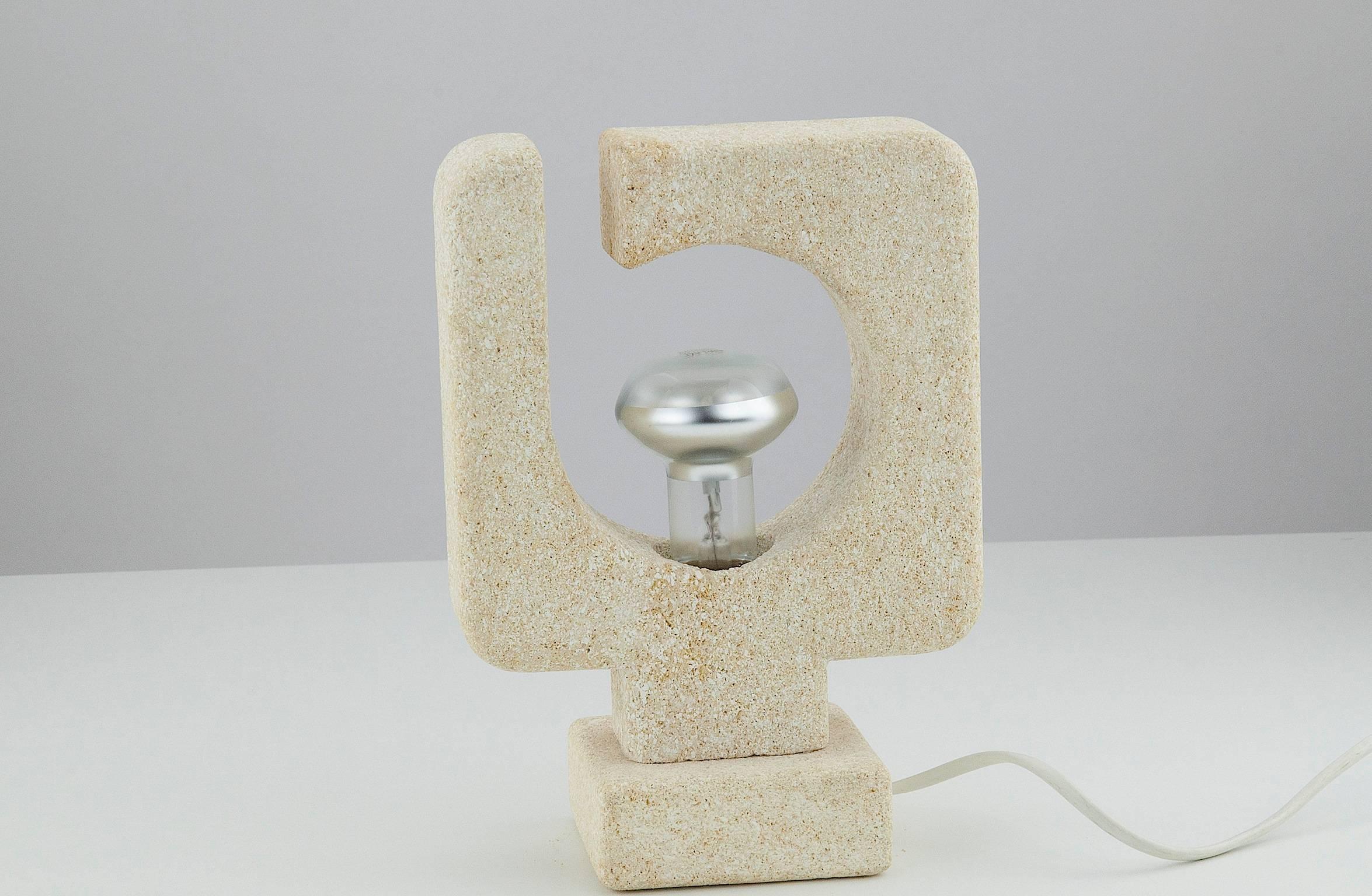 French Sculptural 1970 Stone Table Lamp by Albert Tormos