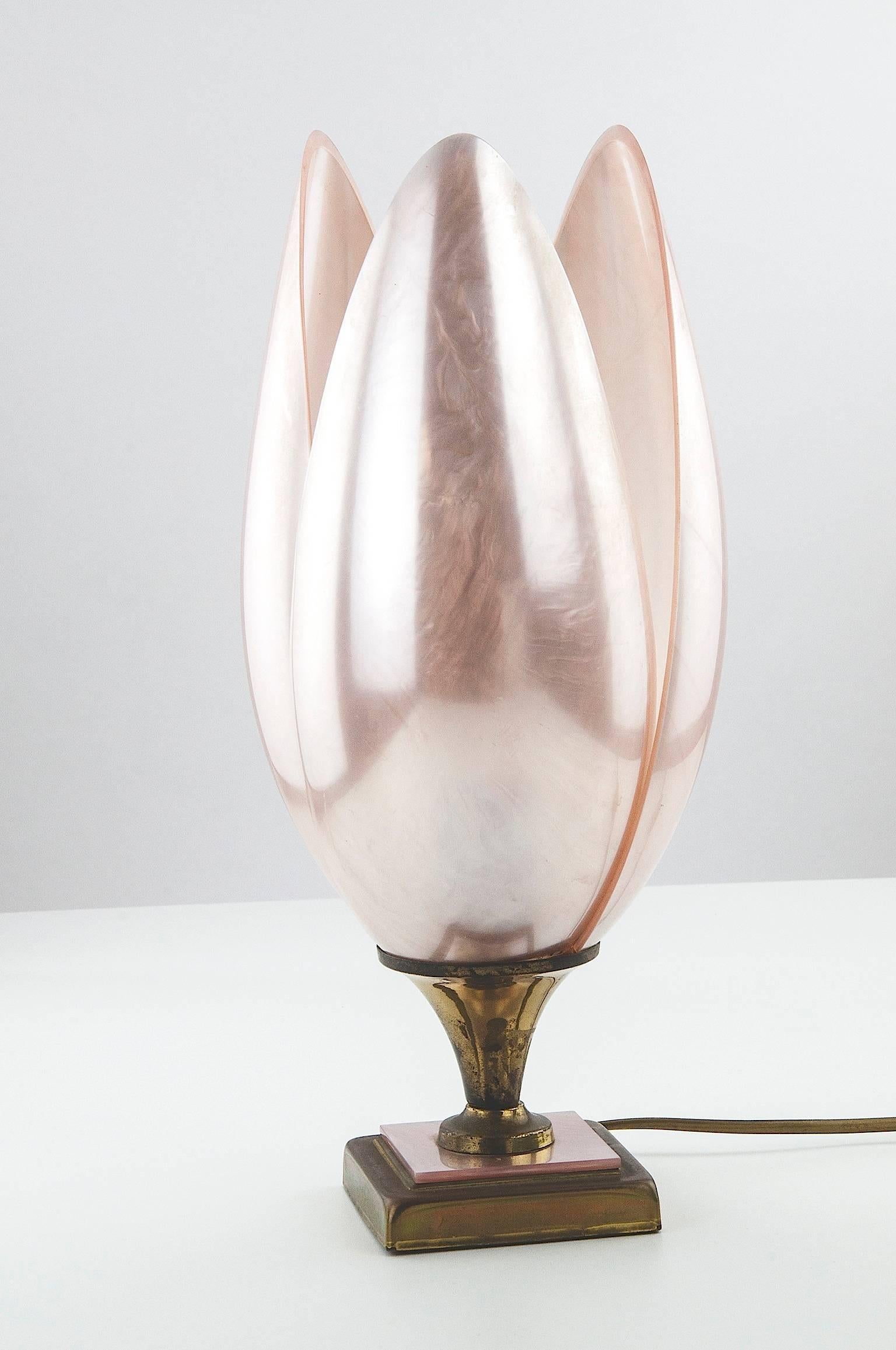 Late 20th Century Rougier Pink Three Petals Table Lamp