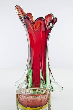 Italian Midcentury Green Murano Glass Vase Signed Flavio Poli