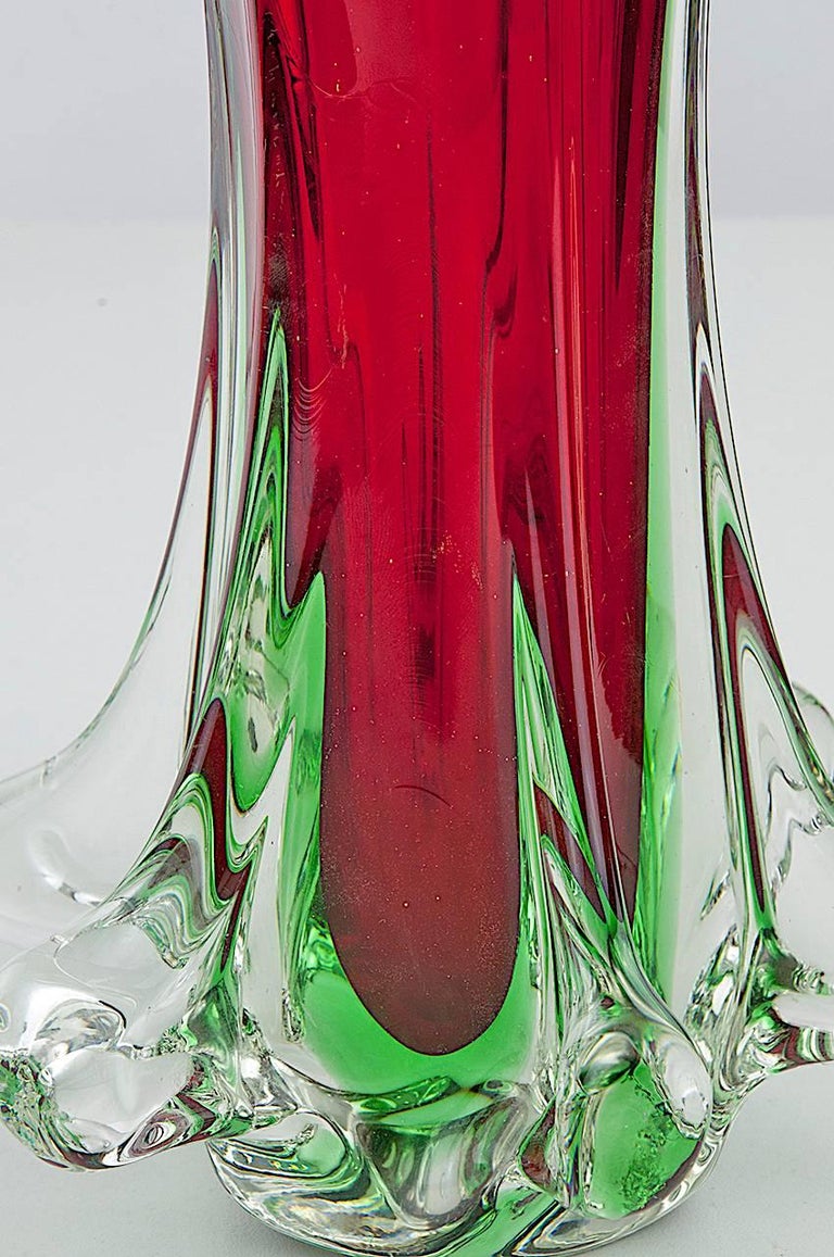 Italian Midcentury Green Murano Glass Vase Signed Flavio Poli at 1stDibs