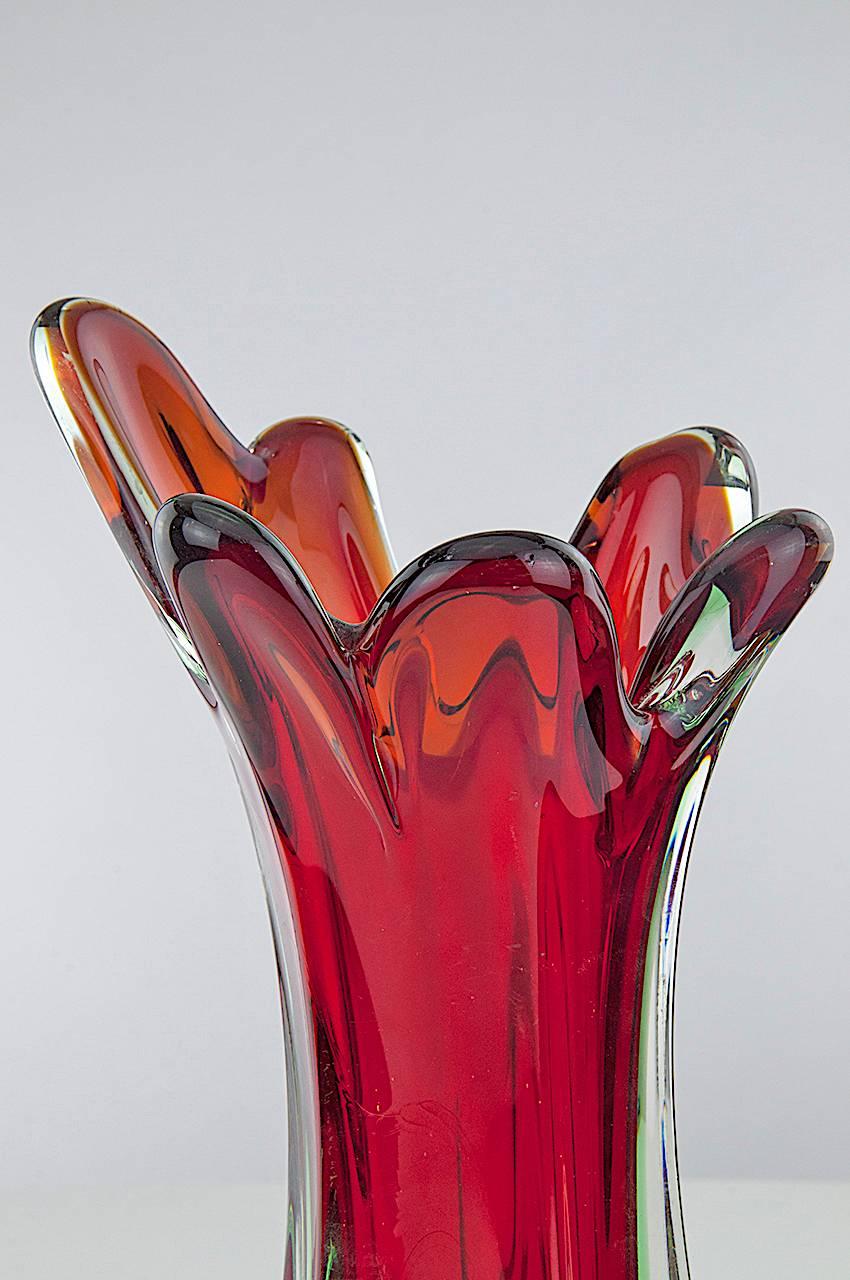 Mid-Century Modern Italian Midcentury Green Murano Glass Vase Signed Flavio Poli