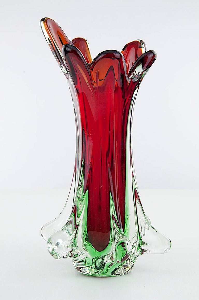 Italian Midcentury Green Murano Glass Vase Signed Flavio Poli at 1stDibs