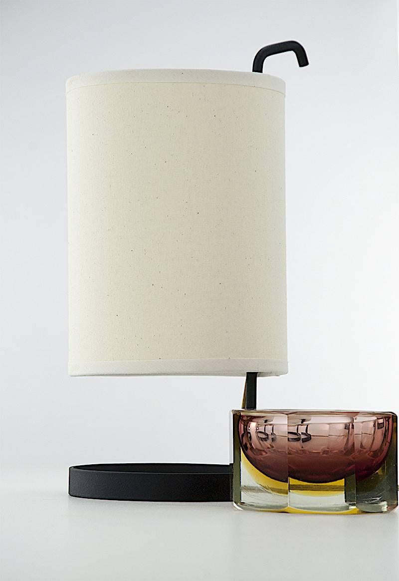 Mid-20th Century French 1950 Metal and Fabric Table Lamp