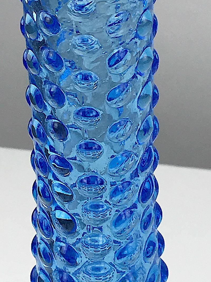 Pair of Italian Blue Glass Vases with Clear Bubbles 3