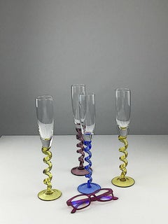 Set of Four Colored Champagne Glasses, Flutes