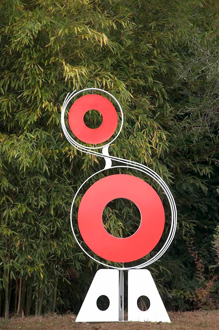 Contemporary Outdoor Large Abstract Steel Painted Sculpture, Model Moon meet Sun 2