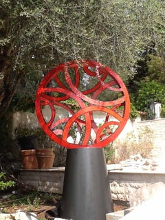 Contemporary Outdoor Large Abstract Steel Painted Sculpture, Model Red Light