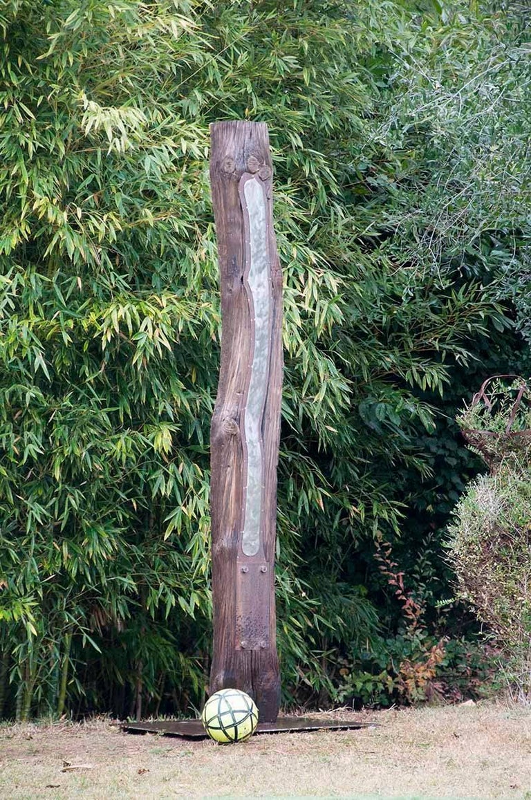 Contemporary Outdoor Large Abstract Wood and Steel Sculpture, Model