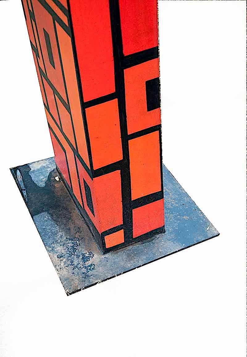 Brutalist Contemporary Outdoor Large Abstract Steel Painted Sculpture, Model Totem