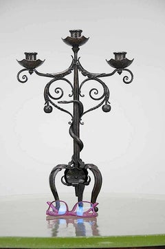 Pair of Art Deco Hammered Bronze Candleholders