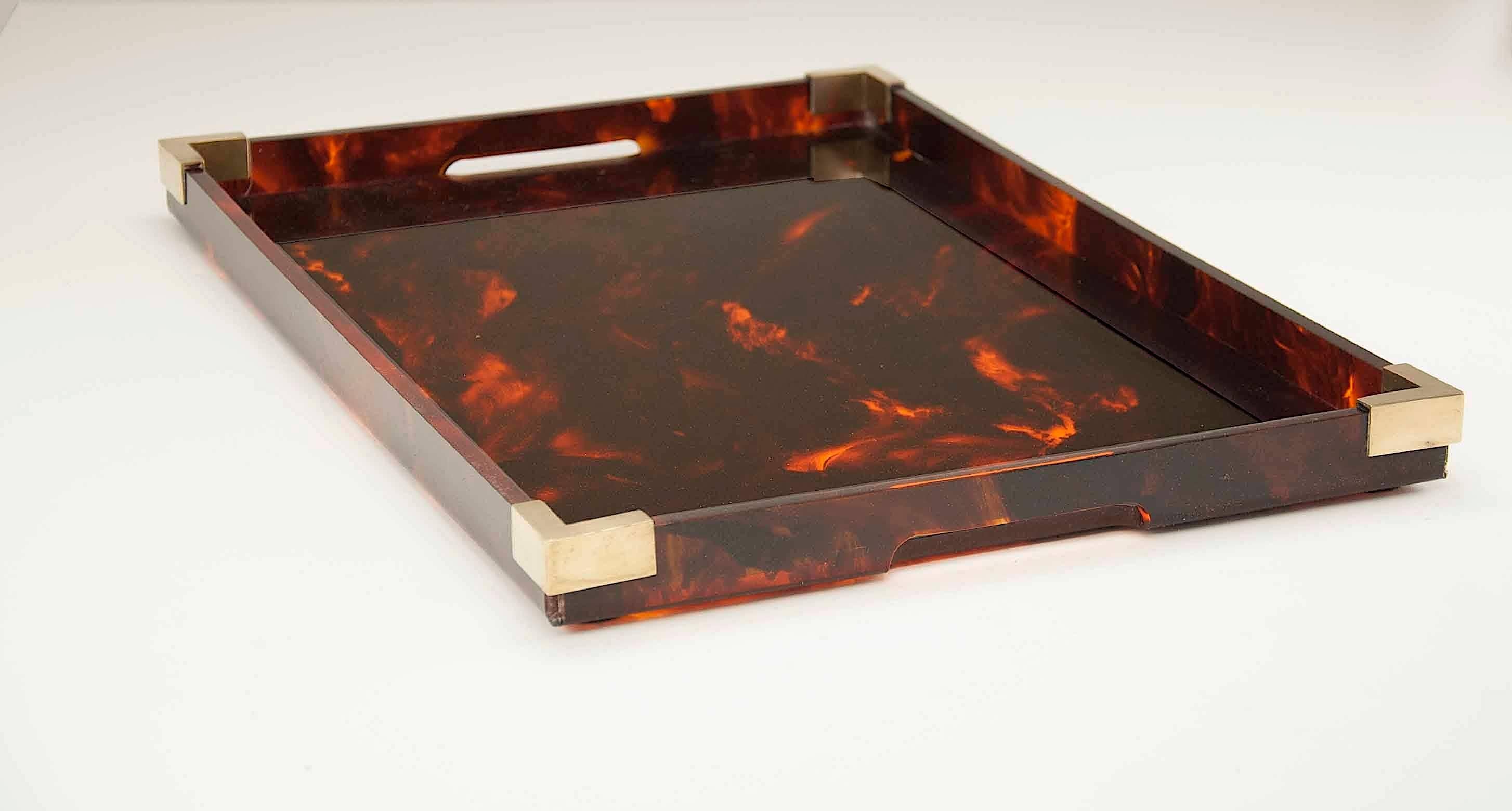 Serving Tray Tortoise Lucite and Brass Attributed to Dior Home Collection 4