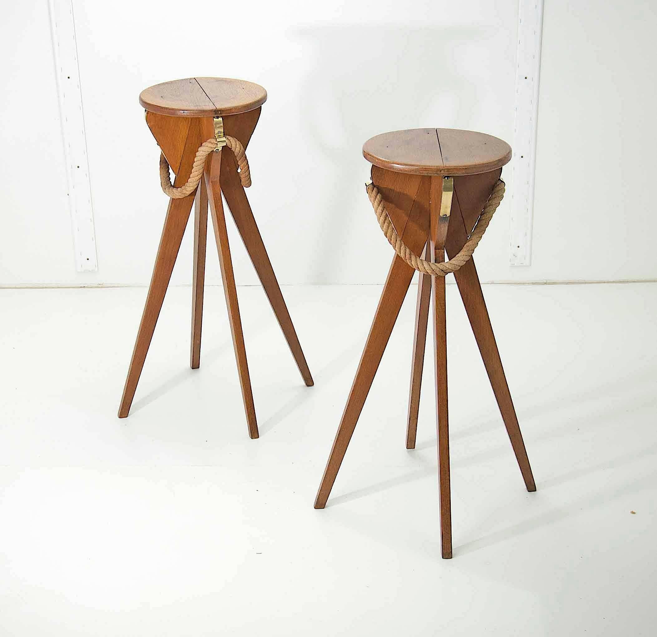 Pair of Wood and Rope Pedestal or Stools by Audoux Minet 3