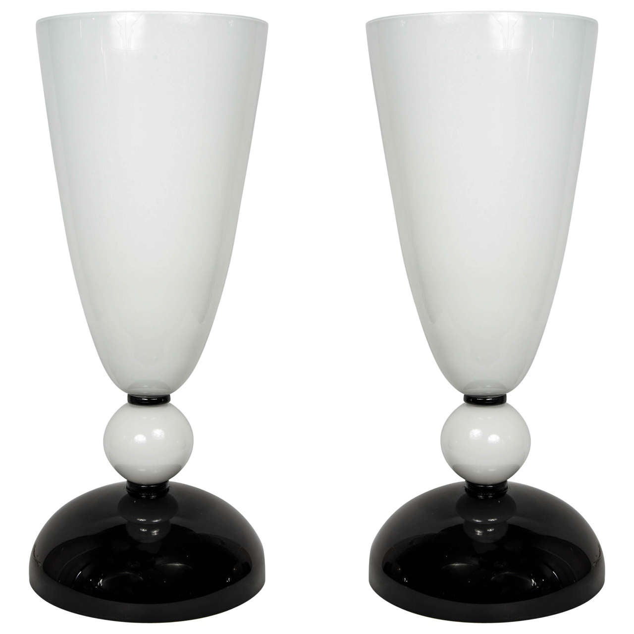 Pair of Table Lamps in Murano Glass signed « Toso Murano ».