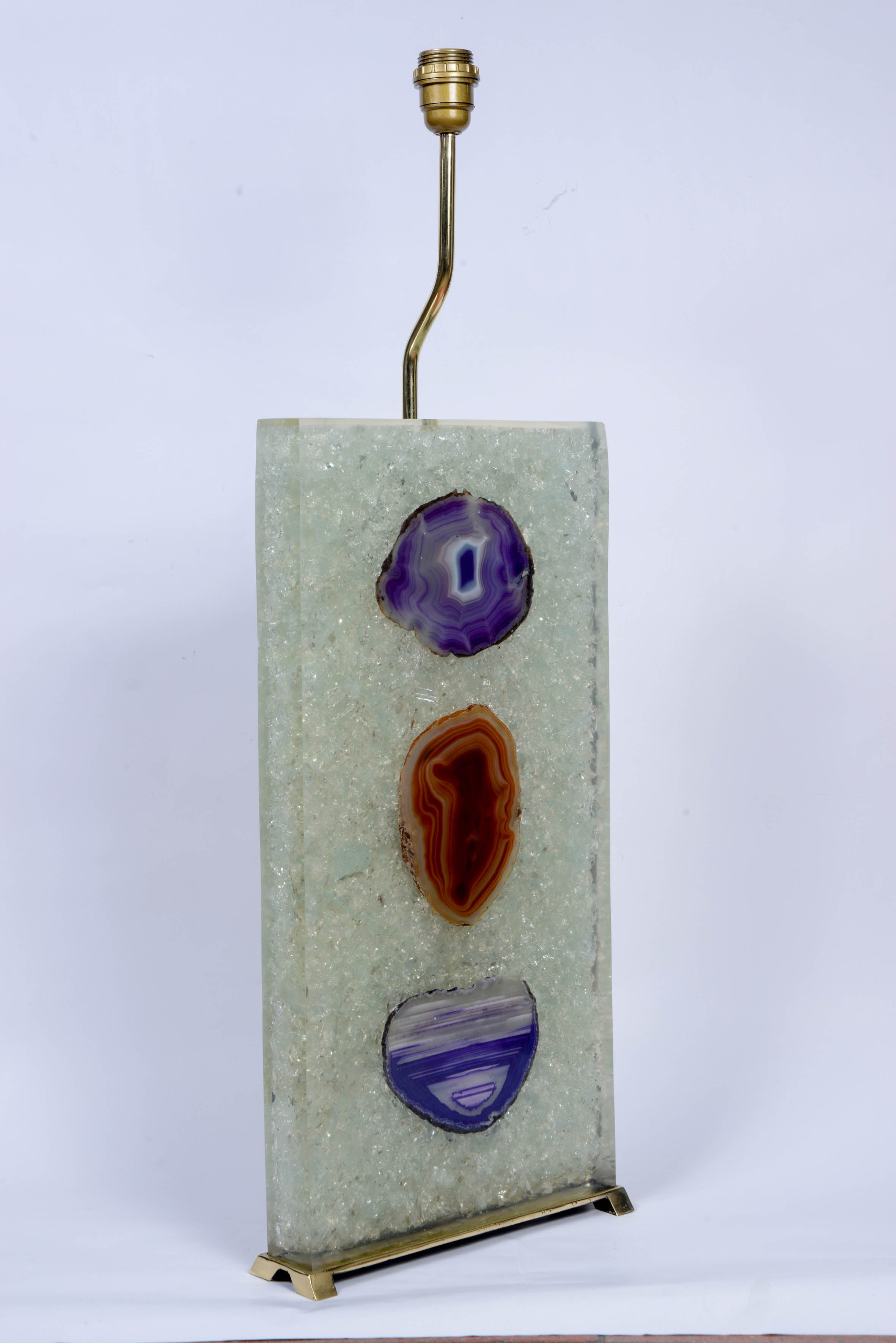 Contemporary Pair of Table Lamps in Resin and Agate.
