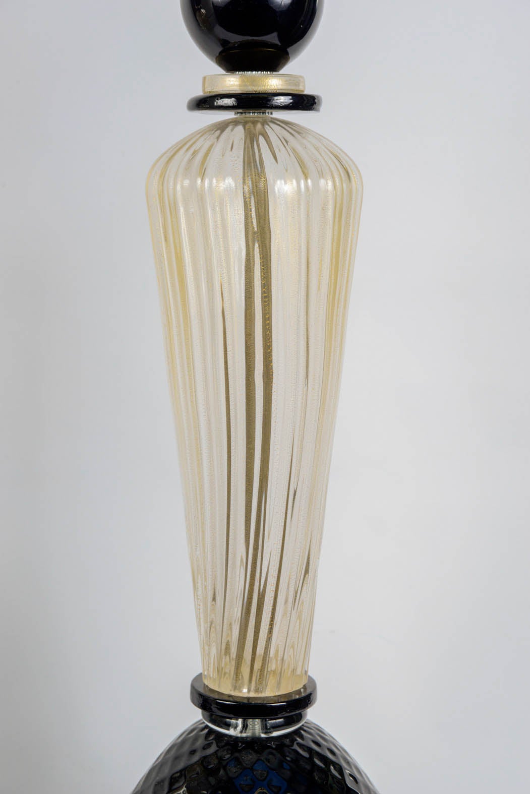 Pair of Table Lamps in Gold and Black Murano Glass 1