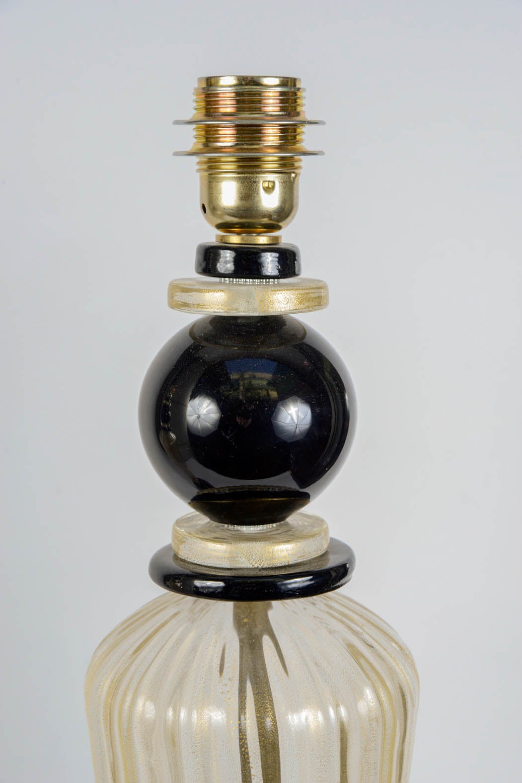 Pair of Table Lamps in Gold and Black Murano Glass 3