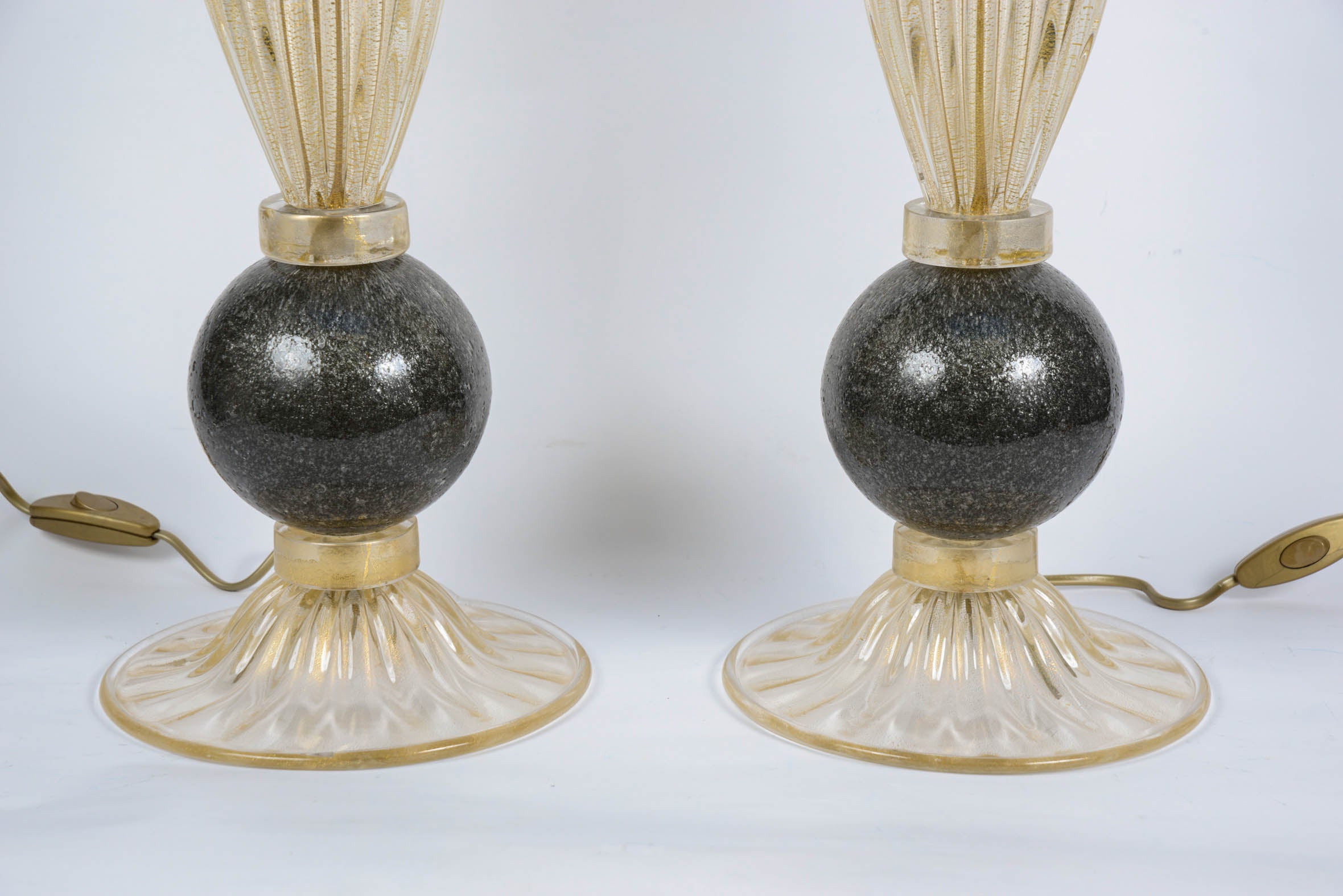 Pair of table lamps in Murano glass signed "Toso Murano".