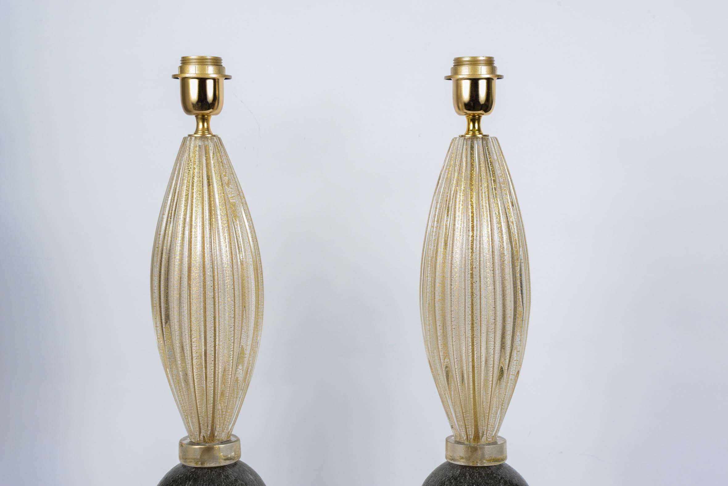 Italian Pair of Table Lamps in Murano Glass Signed 