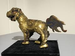 Delightful Tibetan Gilt Bronze Buddhistic Lion