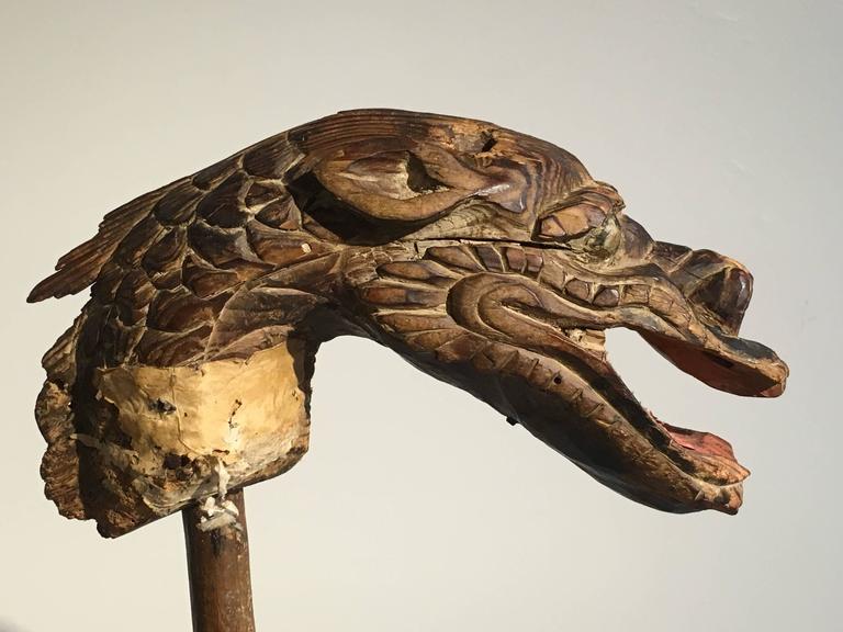Japanese Edo Period Mingei Carved Wooden Dragon Puppet Head at 1stDibs