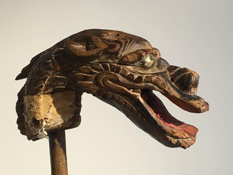 Japanese Edo Period Mingei Carved Wooden Dragon Puppet Head at 1stDibs