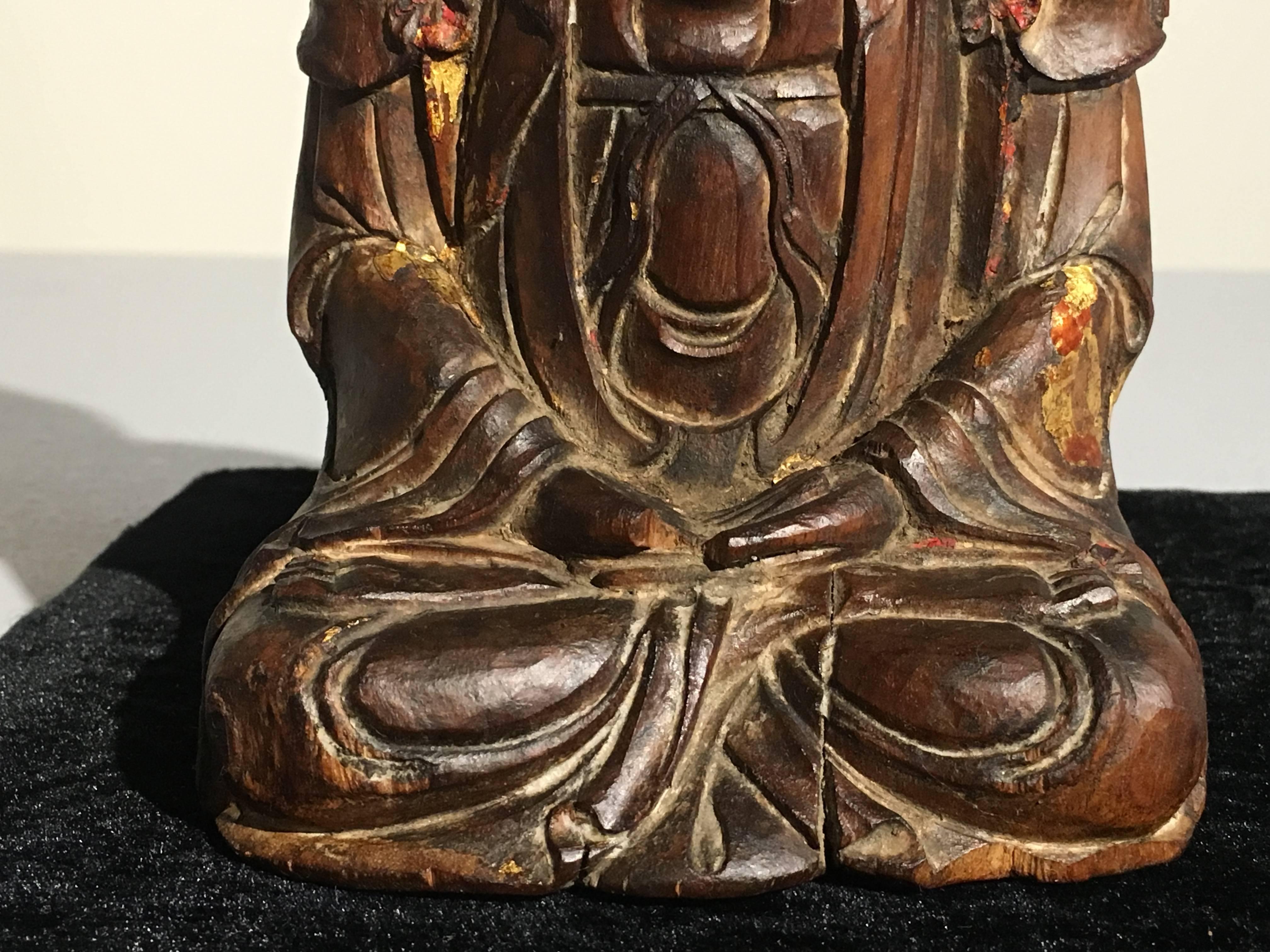 Pequeño Bodhisattva de Madera Tallada de la Dinastía Song, Siglo XIII, China en venta 2