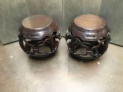 Pair of Chinese Wooden Drum Stools or Side Tables